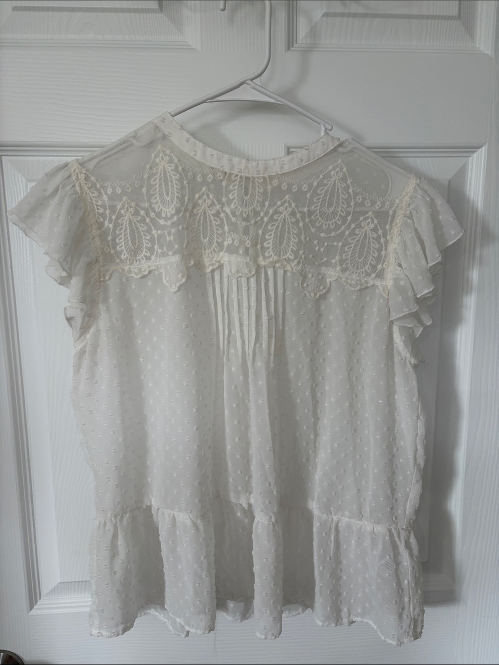 Maurices White Sheer Lace Swiss Dot Blouse